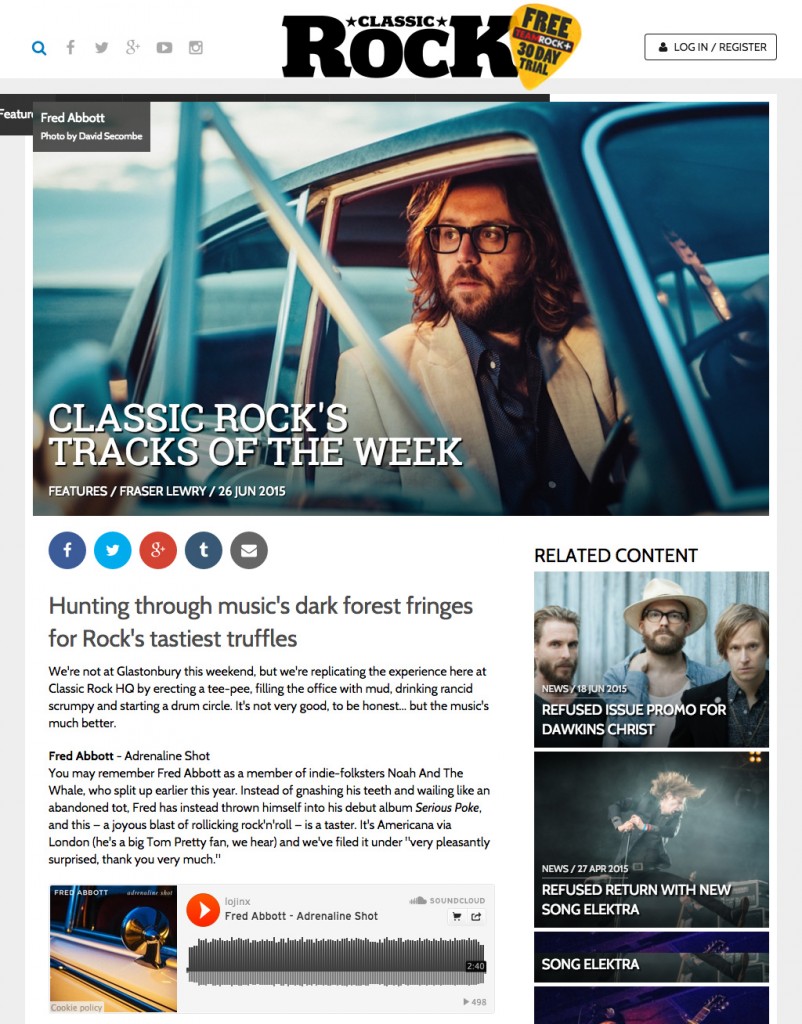 Fred Abbott is Classic Rock Magazine Track Of The Week