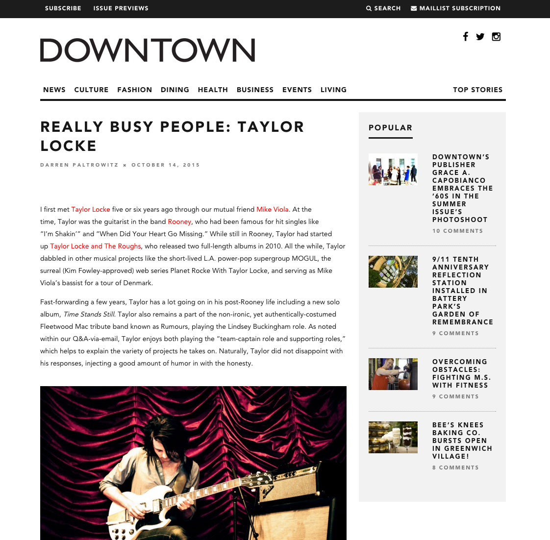 Taylor Locke interview in Downtown Mag