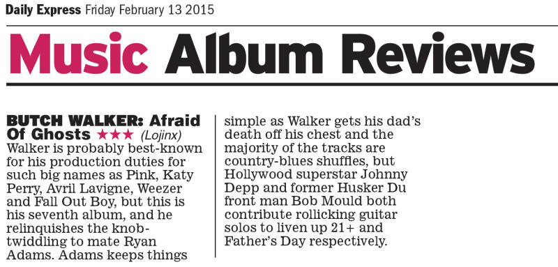 Review: Butch Walker Afraid Of Ghosts in the Daily Express