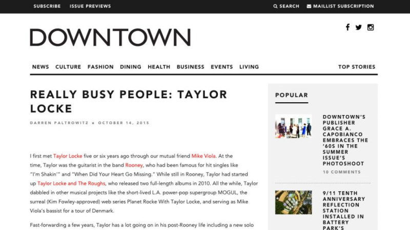 Taylor Locke interview in Downtown Mag